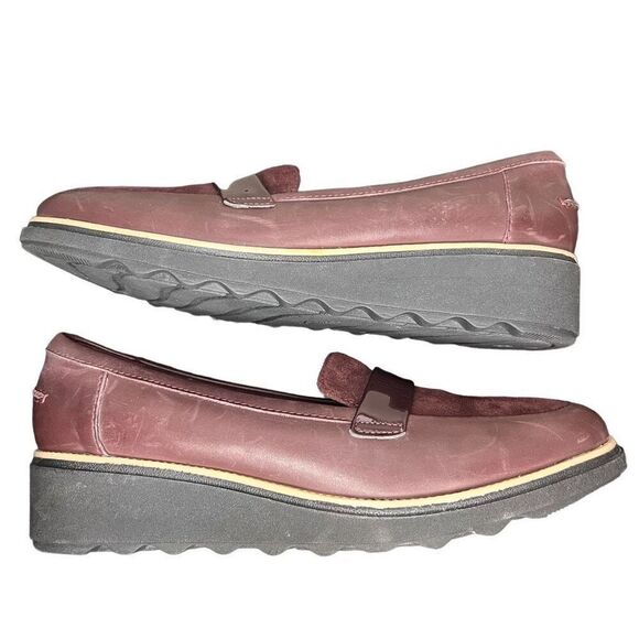 Clarks Sharon Form Burgundy Chunky Loafers Women’s Size 12 - Picture 7 of 11